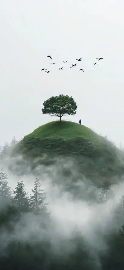 4k写意壁纸 - 孤树 - 山丘 - 山林「哲风壁纸」