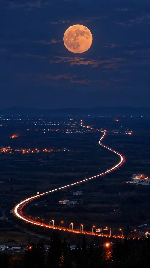 4k夜景壁纸 - 夜空 - 暮色 - 橙月「哲风壁纸」