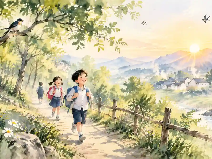 5k乡间壁纸-书包 - 学童-孩童「哲风壁纸」