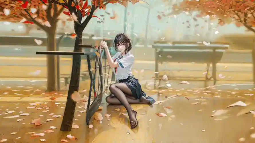 4k公园壁纸 - 校服 - 秋千 - 秋日「哲风壁纸」