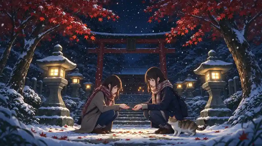 4k冬日壁纸-围巾 - 夜景-少女「哲风壁纸」