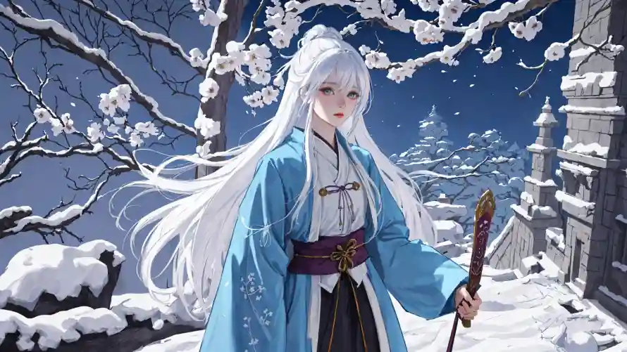 2k冬季壁纸-持剑 - 梅花-汉服「哲风壁纸」