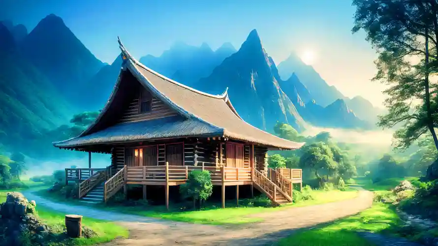 4k小路壁纸-山峰 - 晨光-树木「哲风壁纸」