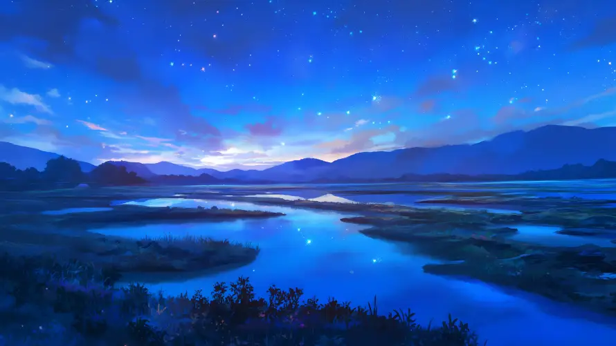 4k夜幕壁纸 - 旷野 - 星空 - 河流「哲风壁纸」