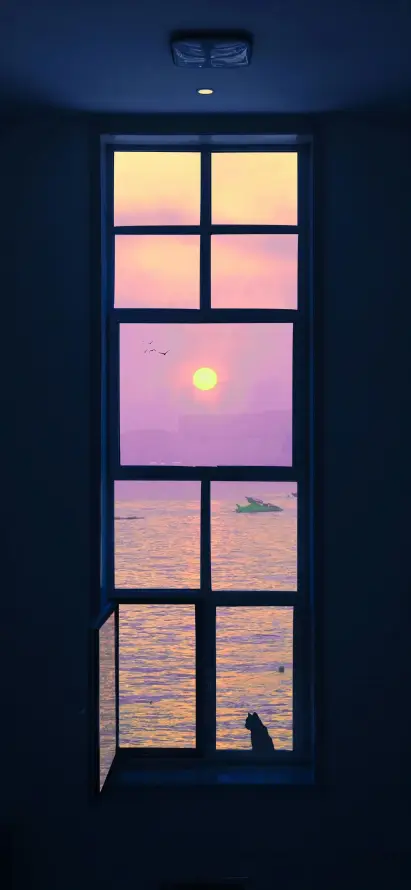 4k夕阳壁纸 - 大海 - 室内 - 插画「哲风壁纸」