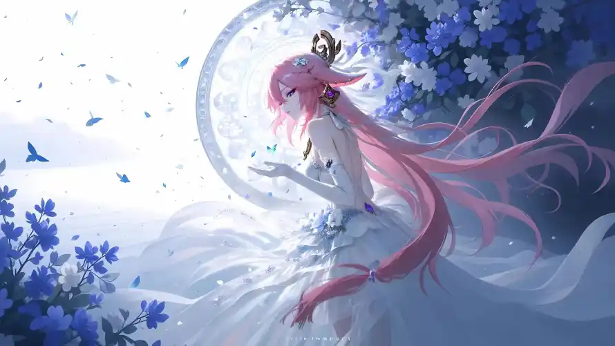 4k侧脸壁纸 - 原神 - 婚纱 - 梦幻「哲风壁纸」