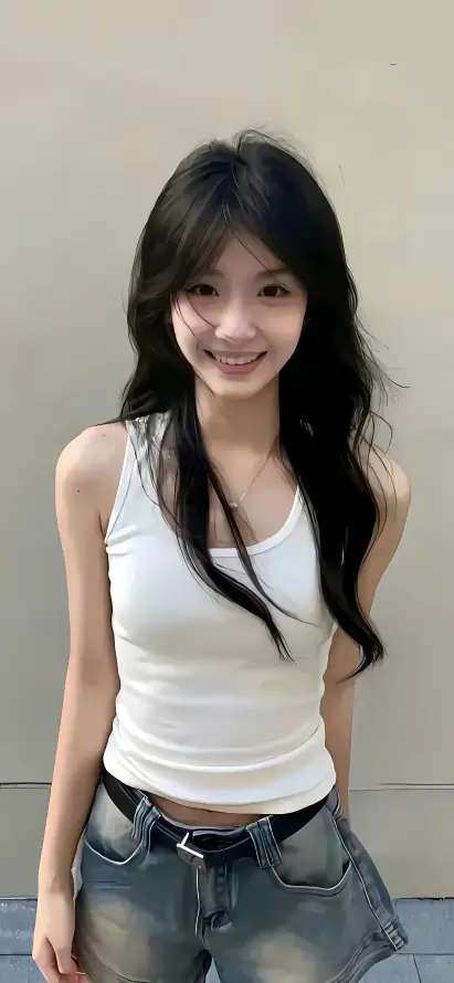 4k美女壁纸 - 牛仔裤 - 黑腰带 - 半身人像「哲风壁纸」