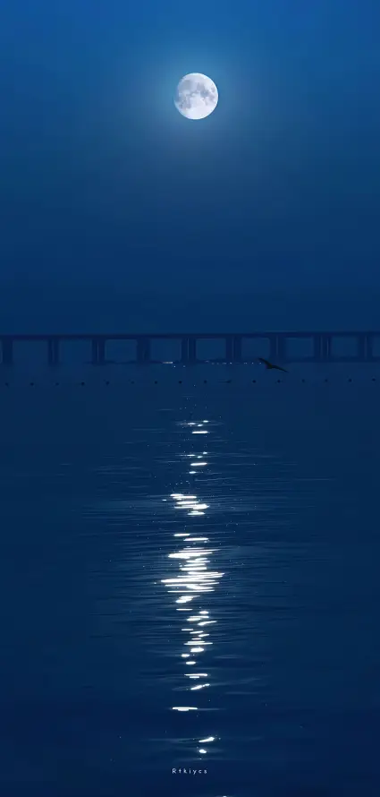 4k夜景壁纸 - 夜空 - 月亮 - 波纹「哲风壁纸」