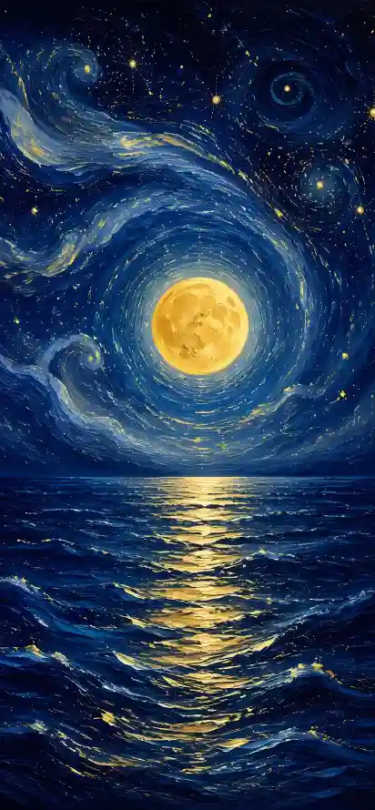 4k夜晚壁纸 - 星空 - 月亮 - 油画「哲风壁纸」
