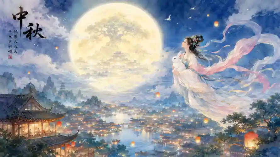 6k中秋壁纸-夜空 - 嫦娥-山水「哲风壁纸」