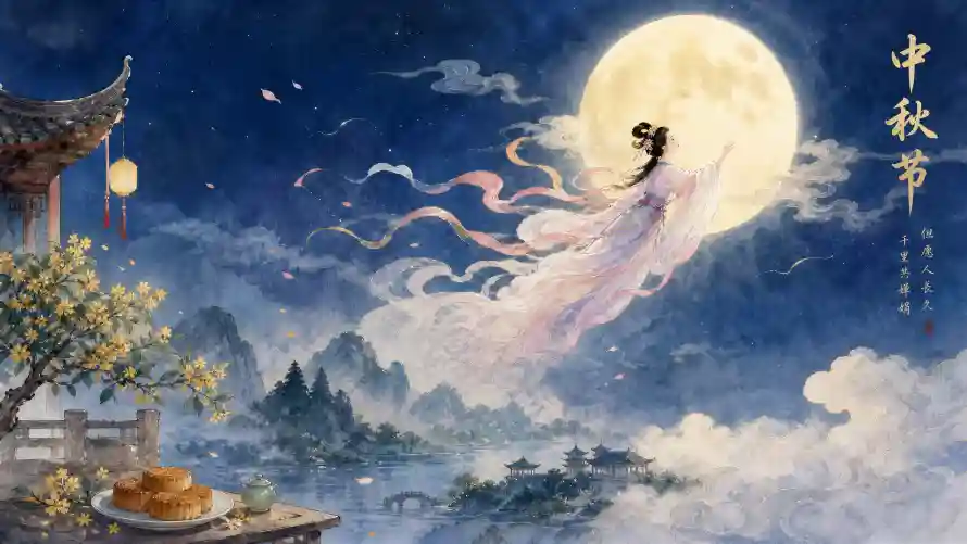 6k中秋壁纸-云雾 - 亭台-仙女「哲风壁纸」