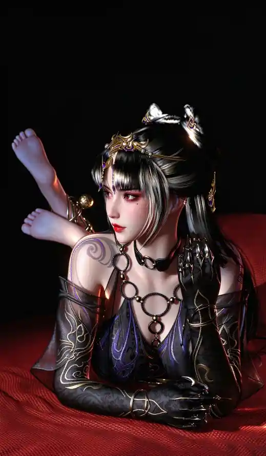 4k古风壁纸 - 暗黑 - 狐女 - 红床「哲风壁纸」