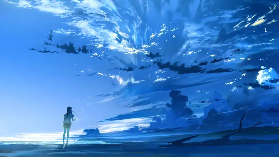 2k大海壁纸-1 - 少女-晴空「哲风壁纸」