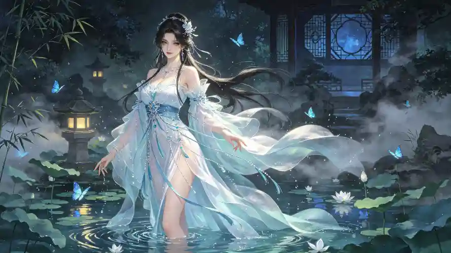 3k仙气壁纸-夜景 - 竹林-荷塘「哲风壁纸」