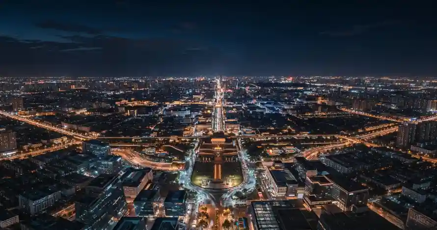 3k古城壁纸-夜空 - 灯火-航拍「哲风壁纸」