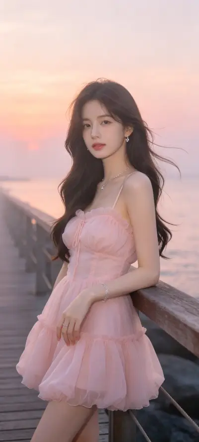 4k侧脸壁纸 - 少女 - 日落 - 晚霞「哲风壁纸」