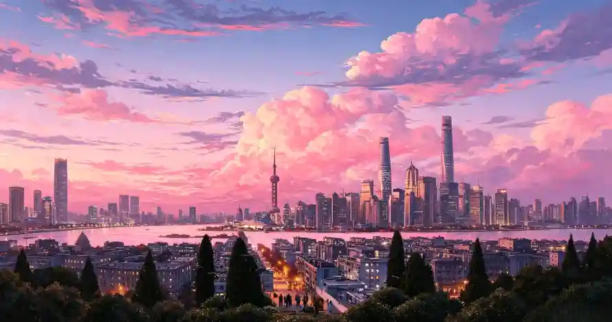 3k上海壁纸-晚霞 - 江景-粉云「哲风壁纸」