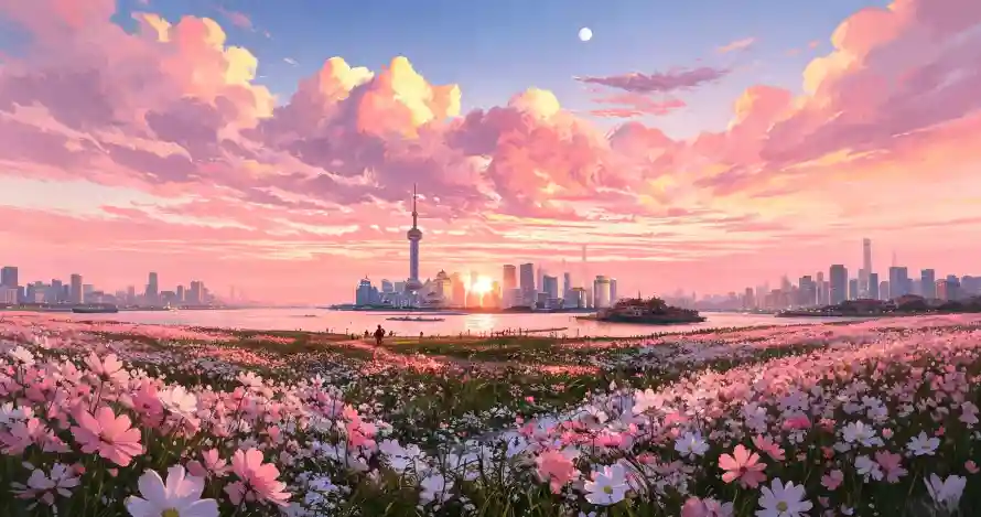 3k上海壁纸-插画 - 日落-晚霞「哲风壁纸」