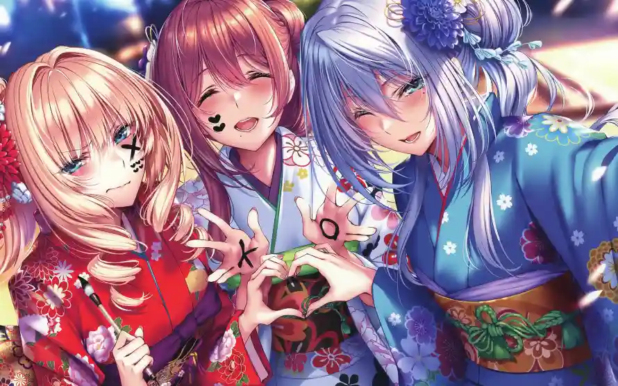 3k祭典壁纸-wink - 三人少女-和服少女「哲风壁纸」