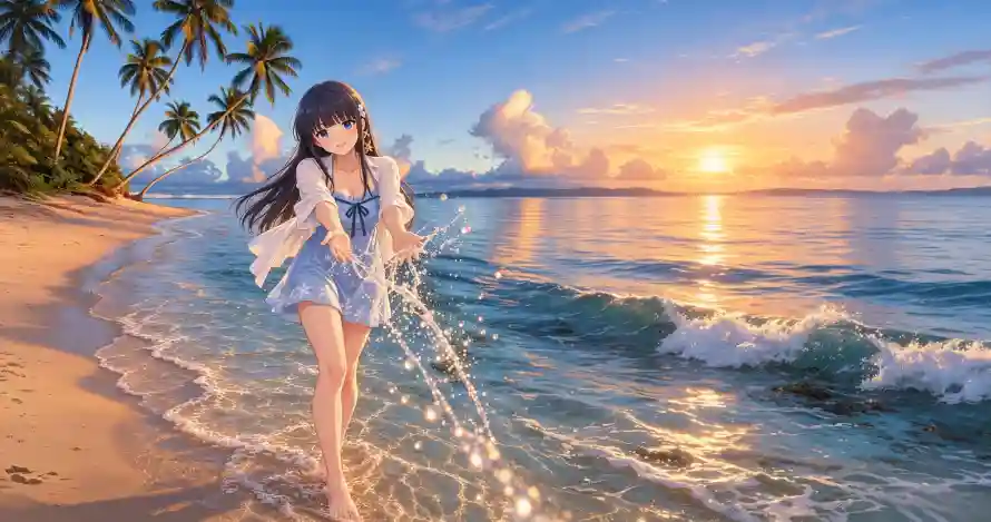 3k动漫壁纸-夏日 - 夕阳-椰树「哲风壁纸」