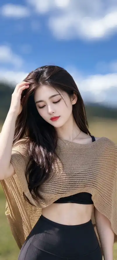 4k户外壁纸 - 白云 - 红唇 - 美女「哲风壁纸」