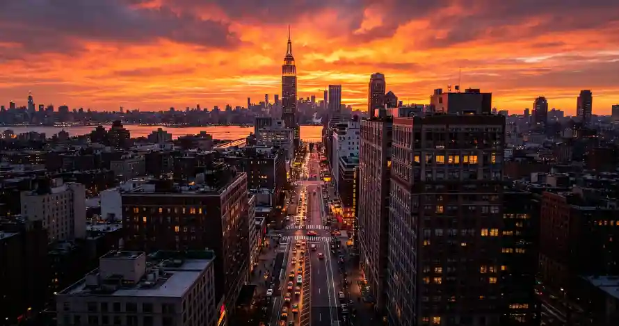 3k日落壁纸-晚霞 - 纽约-航拍「哲风壁纸」