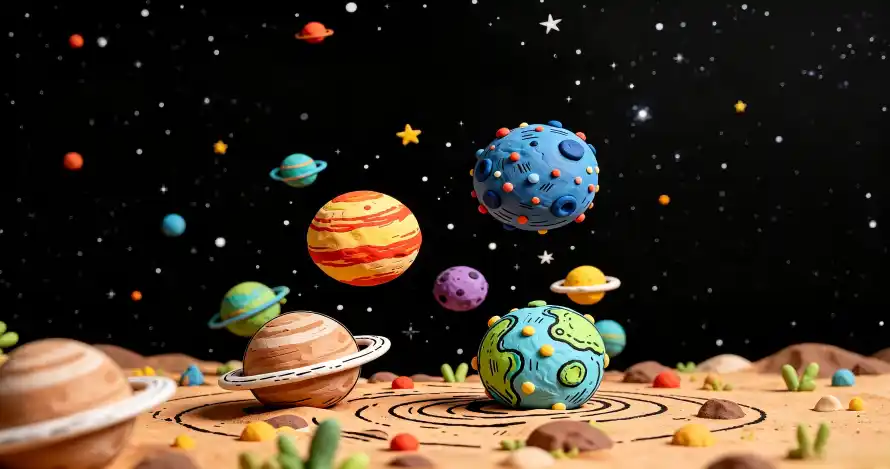 3k卡通壁纸-土星 - 地球-太空「哲风壁纸」