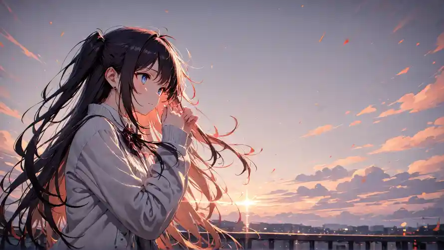 2k侧脸壁纸-动漫 - 夕阳-天台「哲风壁纸」