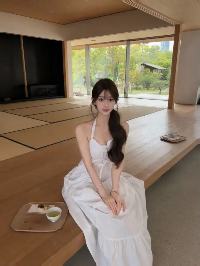 4k坐姿壁纸 - 温婉 - 茶盘 - 长发「哲风壁纸」