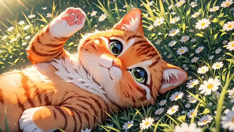 4k动漫壁纸-橘猫 - 治愈-草地「哲风壁纸」