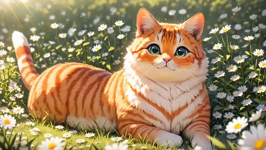 4k动漫壁纸-橘猫 - 治愈-花丛「哲风壁纸」