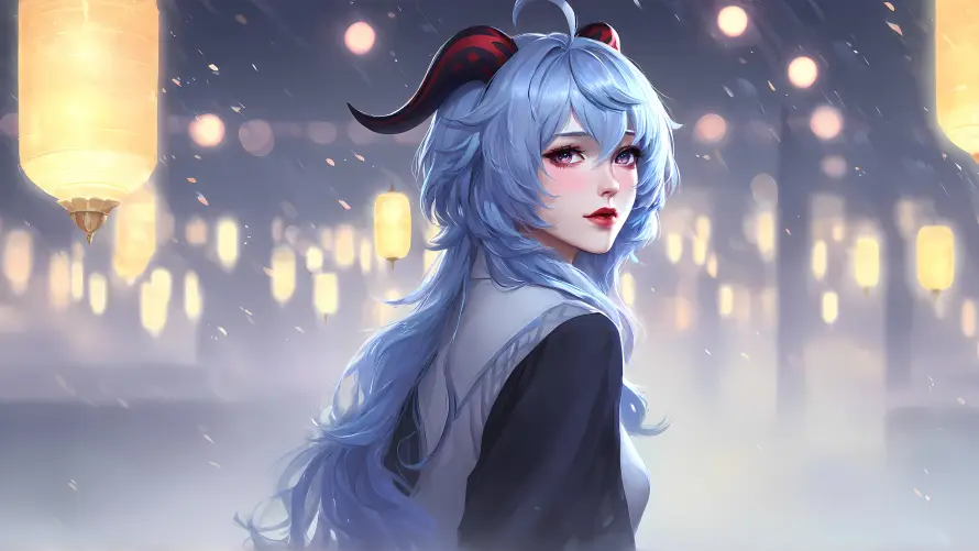 4k原神壁纸-回头 - 夜景-少女「哲风壁纸」