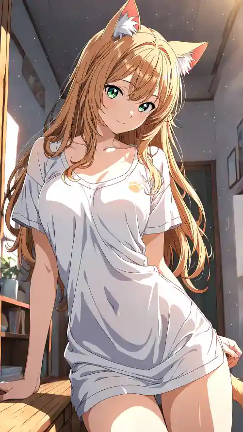 4k兽耳壁纸 - 居家 - 猫娘 - 绿瞳「哲风壁纸」