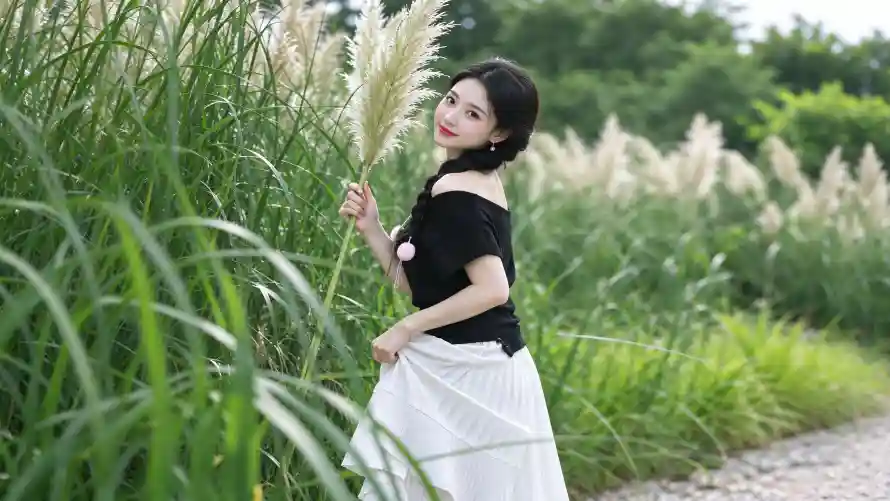 3k回眸壁纸-草丛 - 黑发-芦苇草「哲风壁纸」