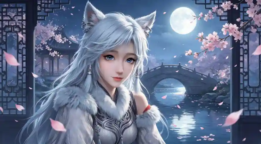 3k国漫壁纸-夜景 - 樱花-满月「哲风壁纸」