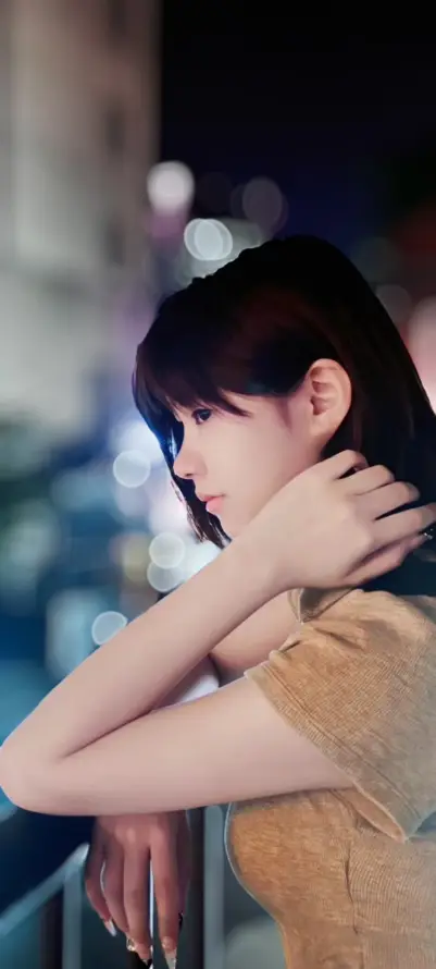 4k人像壁纸 - 侧颜 - 夜景 - 少女「哲风壁纸」