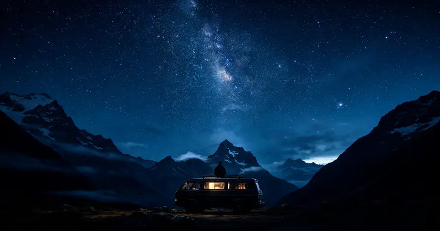 3k夜景壁纸-山谷 - 房车-星光「哲风壁纸」