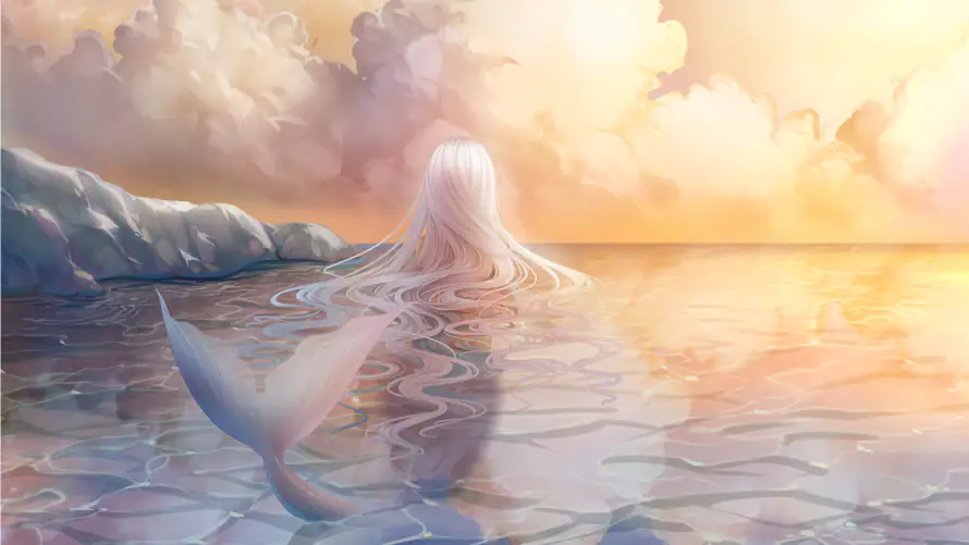 4k人鱼壁纸 - 夕阳 - 插画 - 日落「哲风壁纸」