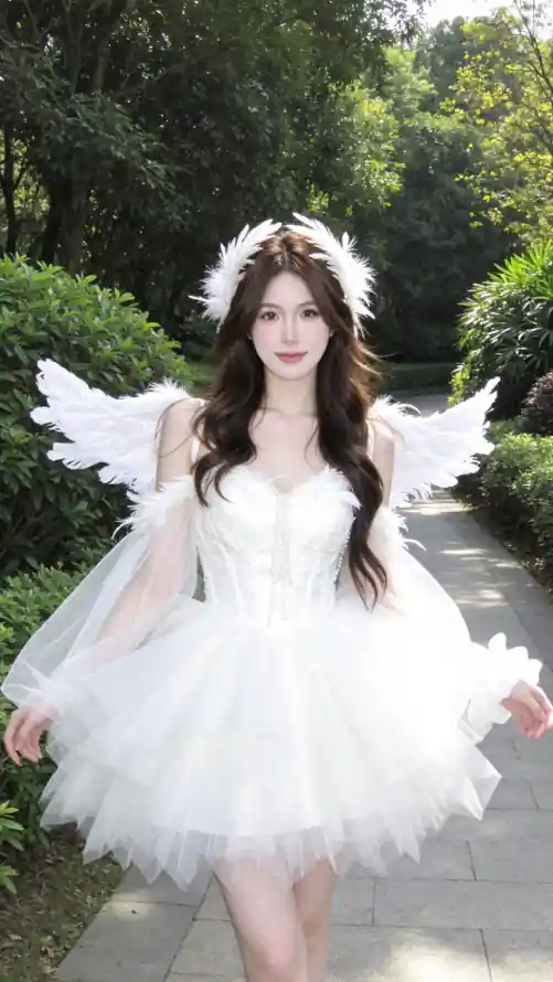 4k绿植壁纸 - 美女 - 白纱裙 - 长卷发「哲风壁纸」