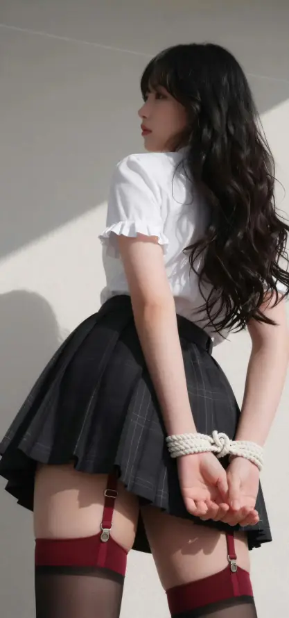 4k绳索壁纸 - 美女 - 背手 - 白衬衫「哲风壁纸」