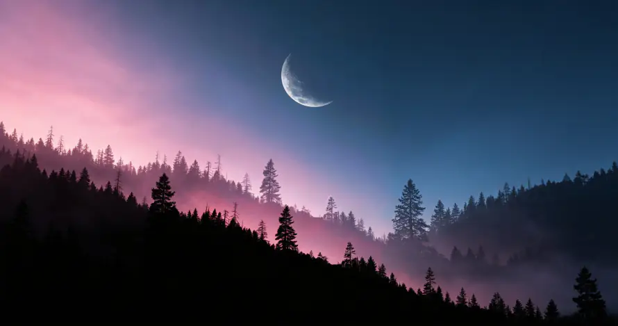 4k夜空壁纸 - 山林 - 弯月 - 暮色「哲风壁纸」 4k夜空壁纸 - 山林 - 弯月 - 暮色「哲风壁纸」