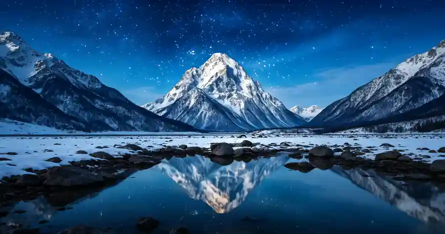 3k倒影壁纸-夜景 - 寒冷-山峰「哲风壁纸」