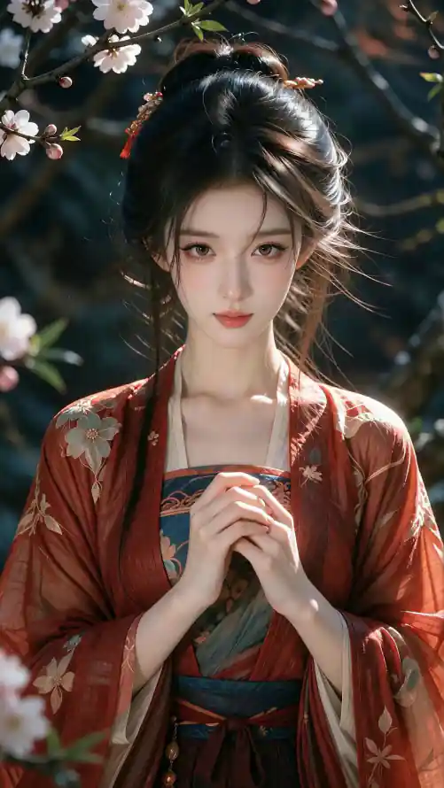 4k庭院壁纸 - 盘发 - 花树 - 东方女性「哲风壁纸」
