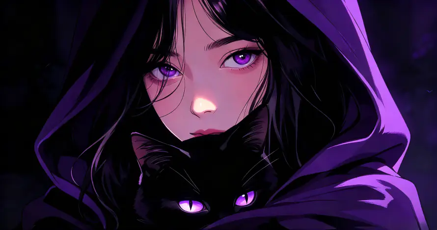 3k兜帽壁纸-暗夜 - 黑发-黑猫「哲风壁纸」