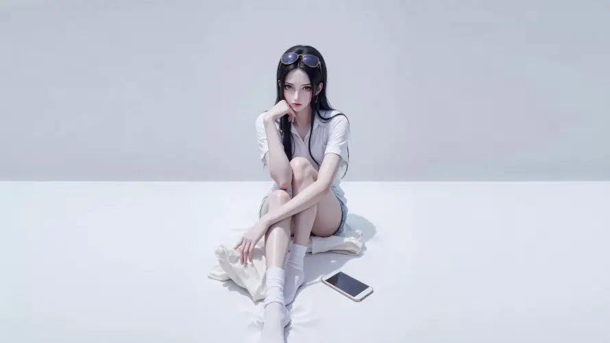 4k坐姿壁纸-墨镜 - 手机-棚拍「哲风壁纸」