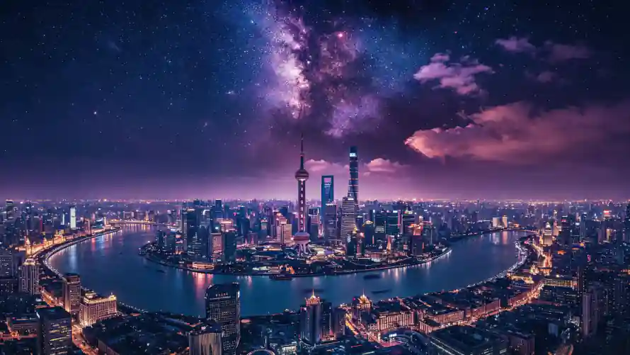 3k上海壁纸-星空 - 江景-灯光「哲风壁纸」