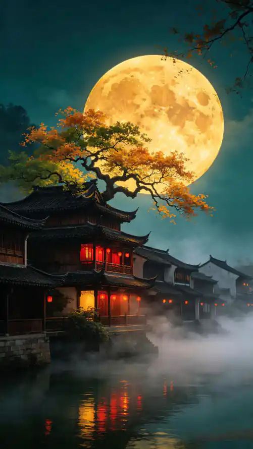 4k古镇壁纸 - 夜景 - 手机 - 月色「哲风壁纸」