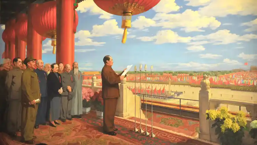 4k国庆壁纸-油画 - 红旗-毛泽东「哲风壁纸」