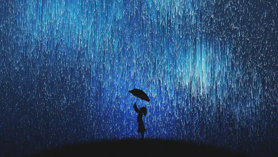 4k孤独壁纸-插画 - 撑伞-雨丝「哲风壁纸」