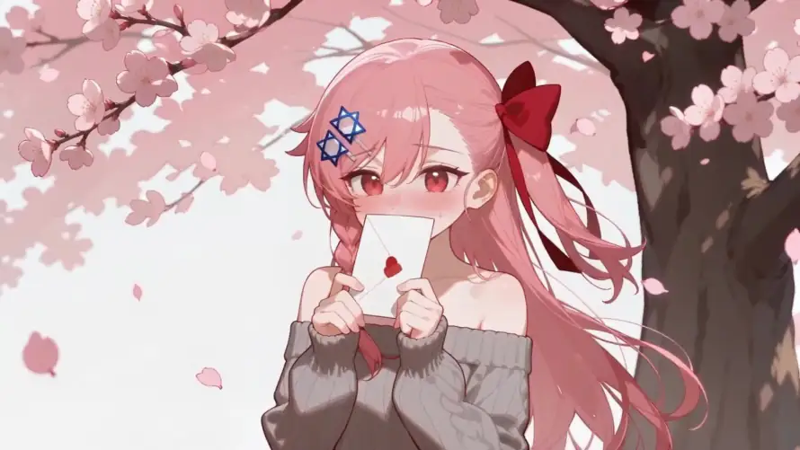 4k发夹壁纸 - 害羞 - 少女 - 情书「哲风壁纸」